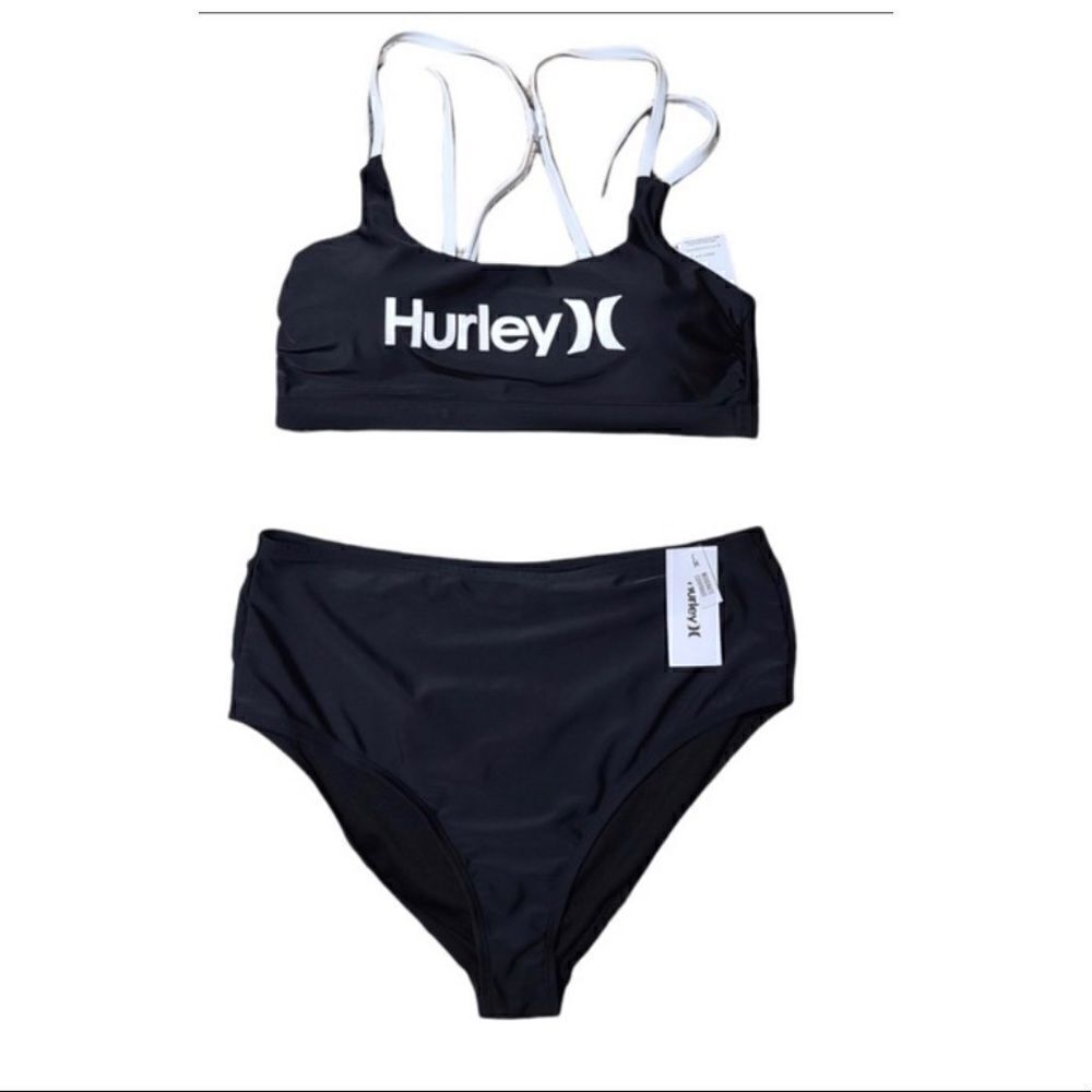 Hurley modest coverage black/white 2pc bikini sz 3x NWT